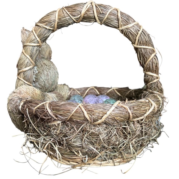 💕 SOLD 💕 Extra Large Sisal EASTER BASKET Bunny Rabbit Metallic Eggs 15" L x 14 - Picture 7 of 12